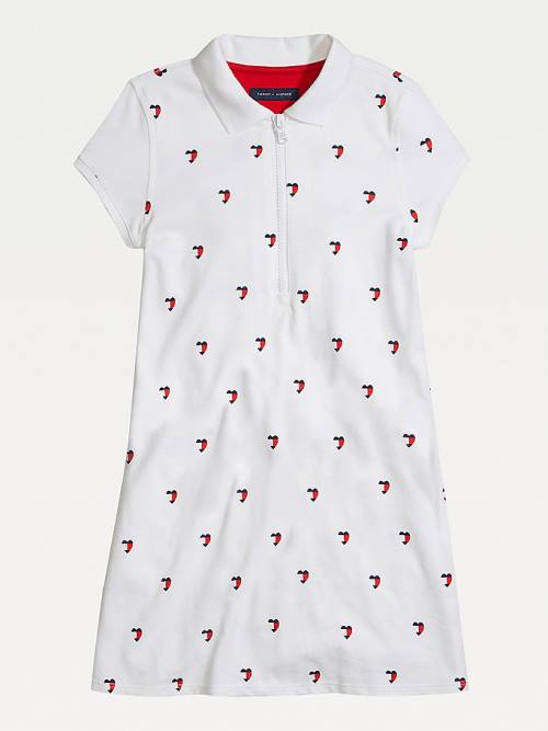 Djevojčice Tommy Hilfiger Adaptive Signature Heart Print Polo Haljine Bela | TH481QWS