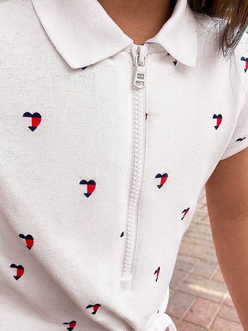 Djevojčice Tommy Hilfiger Adaptive Signature Heart Print Polo Haljine Bela | TH481QWS