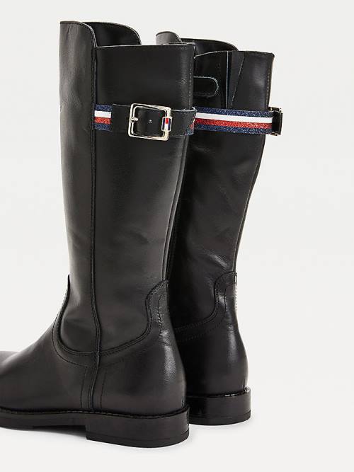 Djevojčice Tommy Hilfiger Calf Leather Čizme Crna | TH609TFD