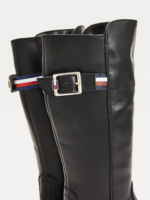 Djevojčice Tommy Hilfiger Calf Leather Čizme Crna | TH609TFD