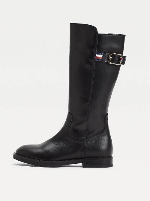 Djevojčice Tommy Hilfiger Calf Leather Čizme Crna | TH609TFD