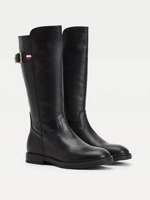 Djevojčice Tommy Hilfiger Calf Leather Čizme Crna | TH609TFD