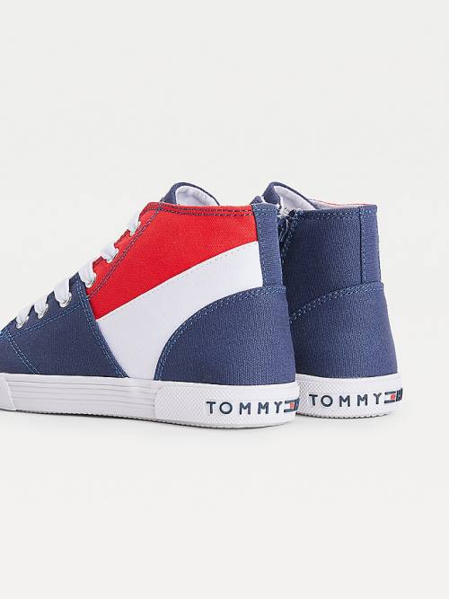 Djevojčice Tommy Hilfiger Colour-Blocked Recycled Cotton Canvas High-Top Patike Plava | TH103HJE