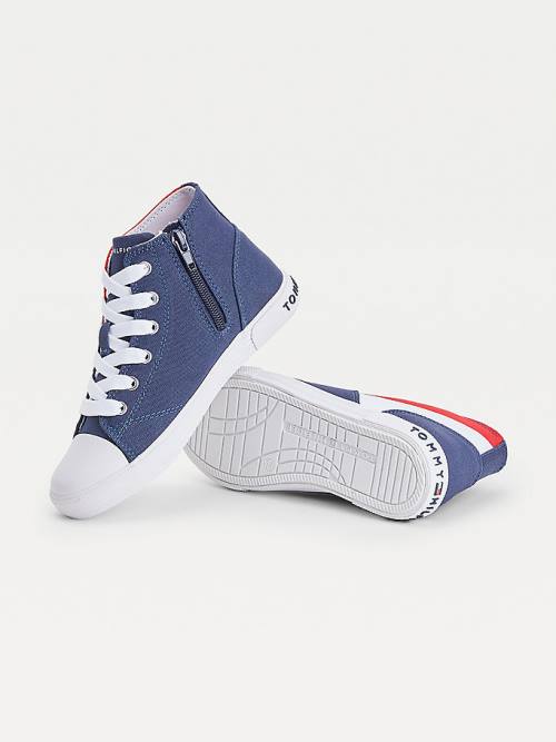 Djevojčice Tommy Hilfiger Colour-Blocked Recycled Cotton Canvas High-Top Patike Plava | TH103HJE