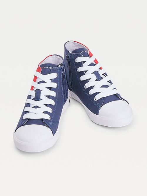 Djevojčice Tommy Hilfiger Colour-Blocked Recycled Cotton Canvas High-Top Patike Plava | TH103HJE