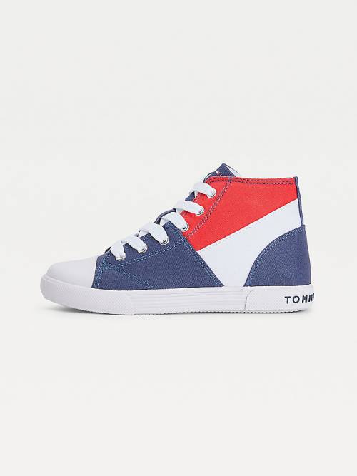 Djevojčice Tommy Hilfiger Colour-Blocked Recycled Cotton Canvas High-Top Patike Plava | TH103HJE