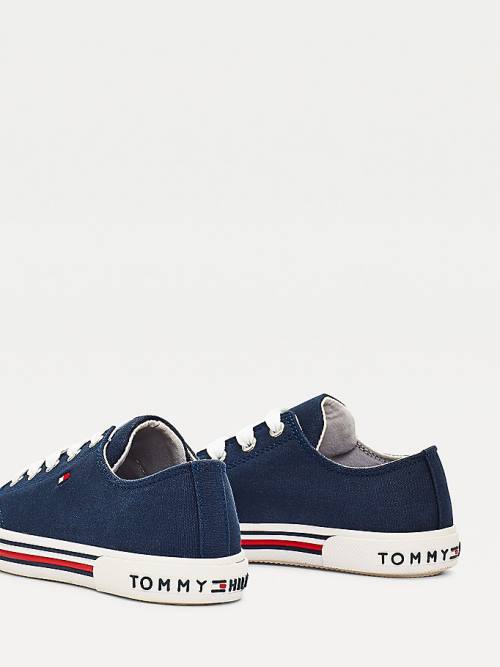 Djevojčice Tommy Hilfiger Cotton Canvas Lace-Up Low-Top Patike Plava | TH637ENU