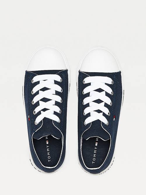 Djevojčice Tommy Hilfiger Cotton Canvas Lace-Up Low-Top Patike Plava | TH637ENU