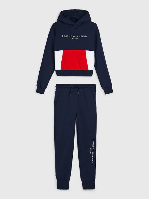 Djevojčice Tommy Hilfiger Essential Colour-Blocked And Joggers Set Duks Hoodie Plava | TH792KBZ