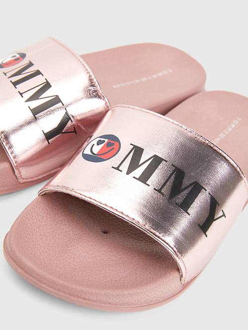 Djevojčice Tommy Hilfiger High Shine Smile Print Pool Slides Sandale Roza | TH215KVU