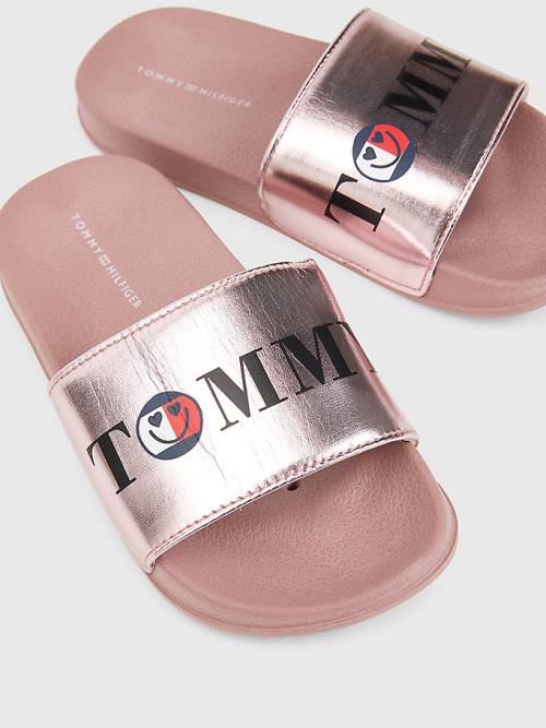 Djevojčice Tommy Hilfiger High Shine Smile Print Pool Slides Sandale Roza | TH215KVU