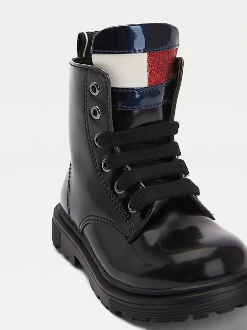 Djevojčice Tommy Hilfiger Lace-Up Biker Čizme Crna | TH916KXO