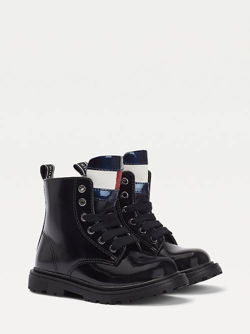 Djevojčice Tommy Hilfiger Lace-Up Biker Čizme Crna | TH916KXO