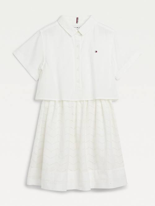 Djevojčice Tommy Hilfiger Organic Cotton Broderie Anglaise Haljine Bela | TH685TQP