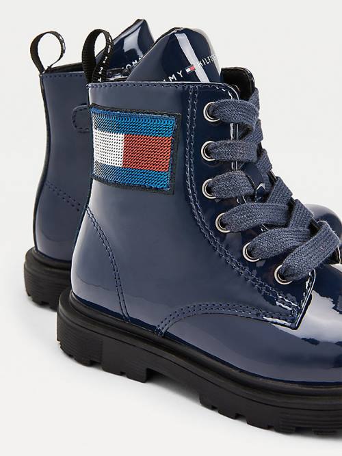 Djevojčice Tommy Hilfiger Sequin Flag Patent Lace-Up Čizme Plava | TH649FMN