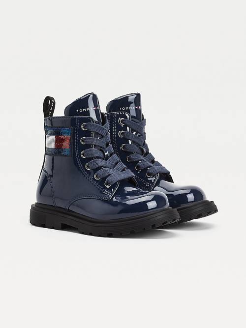 Djevojčice Tommy Hilfiger Sequin Flag Patent Lace-Up Čizme Plava | TH649FMN