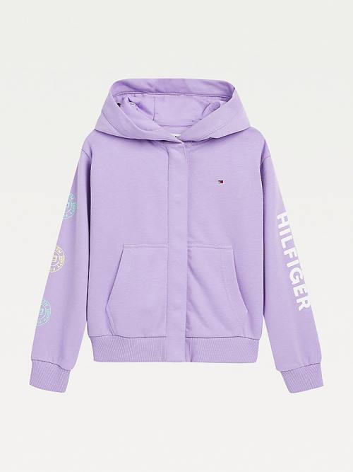 Djevojčice Tommy Hilfiger Snap-Button Overprint Duks Hoodie Ljubičasta | TH387UKE