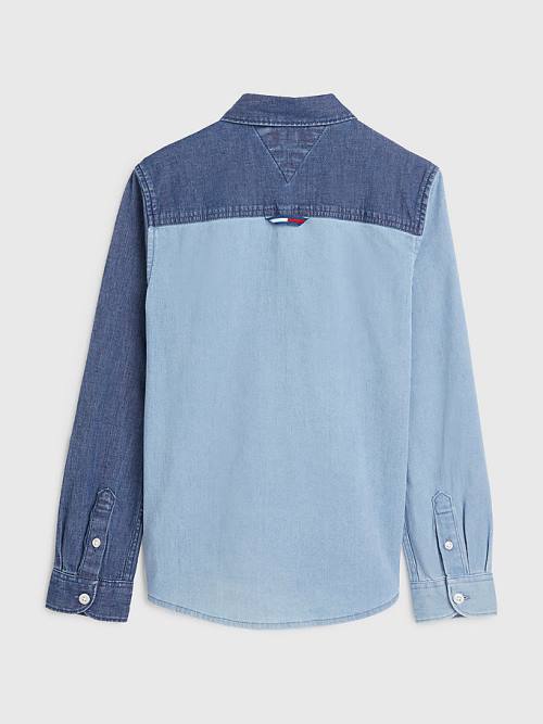 Dječake Tommy Hilfiger Colour-Blocked Denim Košulje Denim Plava | TH281IPW