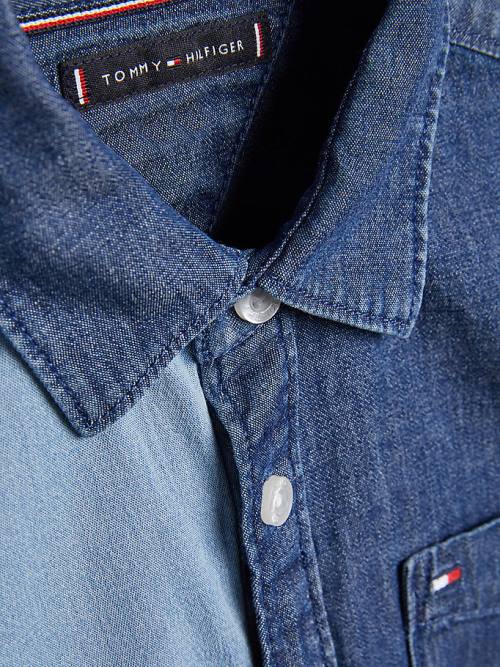 Dječake Tommy Hilfiger Colour-Blocked Denim Košulje Denim Plava | TH281IPW