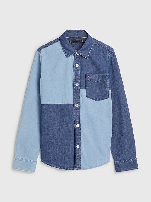 Dječake Tommy Hilfiger Colour-Blocked Denim Košulje Denim Plava | TH281IPW