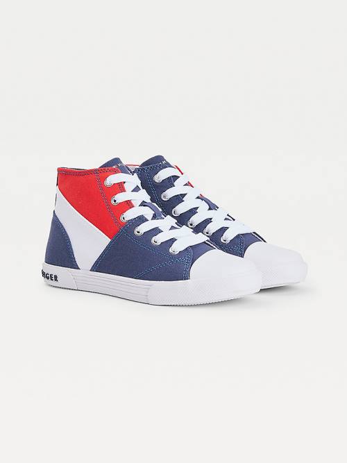 Dječake Tommy Hilfiger Colour-Blocked Recycled Cotton Canvas High-Top Patike Plava | TH847JKV