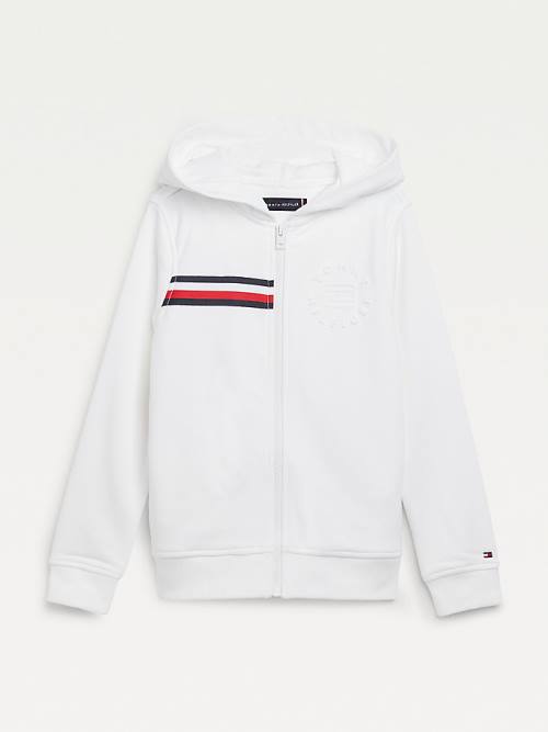 Dječake Tommy Hilfiger Embossed Logo Zip-Thru Duks Hoodie Bela | TH170HBO