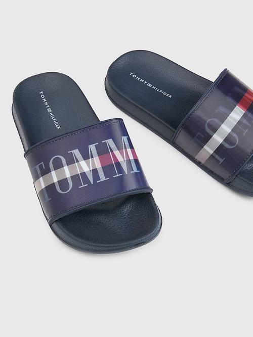 Dječake Tommy Hilfiger Holographic Logo Pool Slides Sandale Plava | TH629VKR