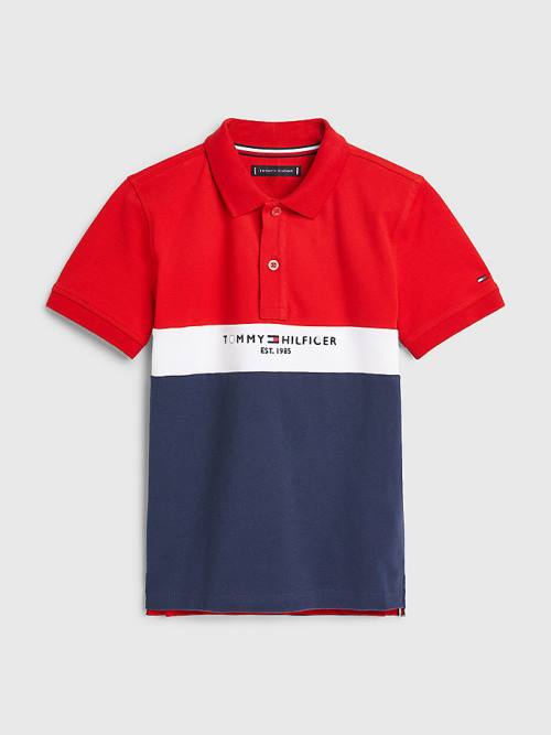 Dječake Tommy Hilfiger Logo Colour-Blocked Polo Majice Plava | TH736ONX