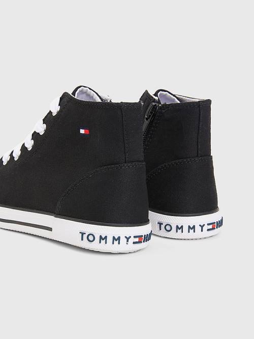 Dječake Tommy Hilfiger Logo High-Top Lace-Up Patike Crna | TH495NTJ