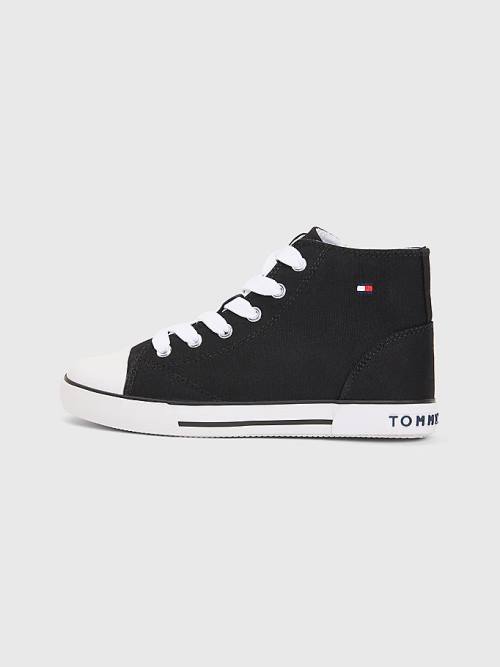 Dječake Tommy Hilfiger Logo High-Top Lace-Up Patike Crna | TH495NTJ