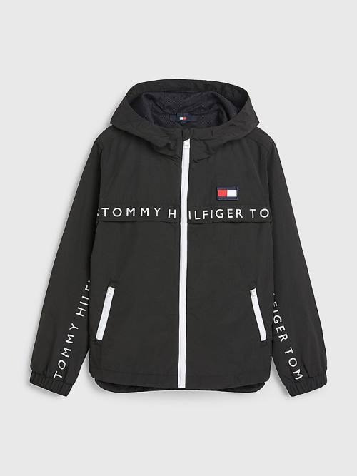 Dječake Tommy Hilfiger Logo Tape Chicago Windbreaker Jakna Crna | TH835TYU