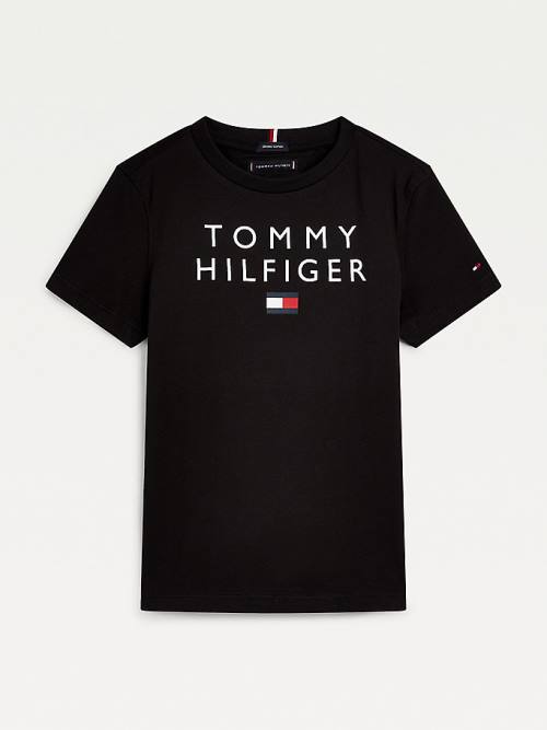 Dječake Tommy Hilfiger Organic Cotton Logo Majice Crna | TH642YGV