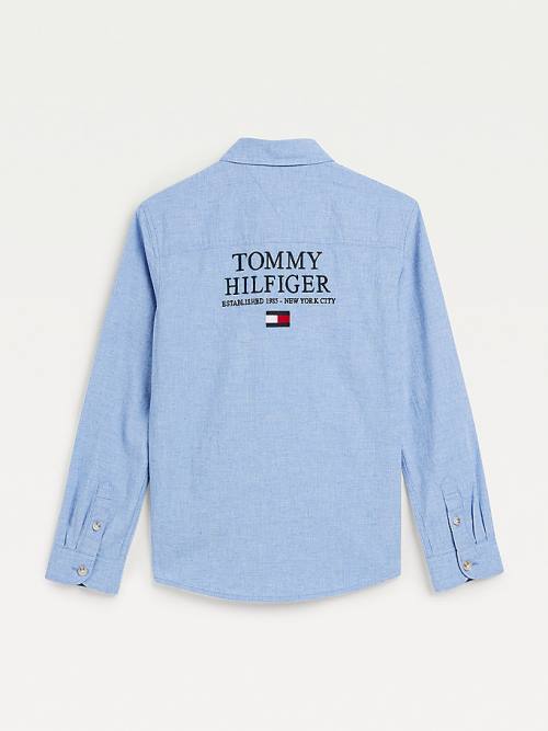 Dječake Tommy Hilfiger Recycled Cotton Chambray Back Logo Košulje Plava | TH468MQI