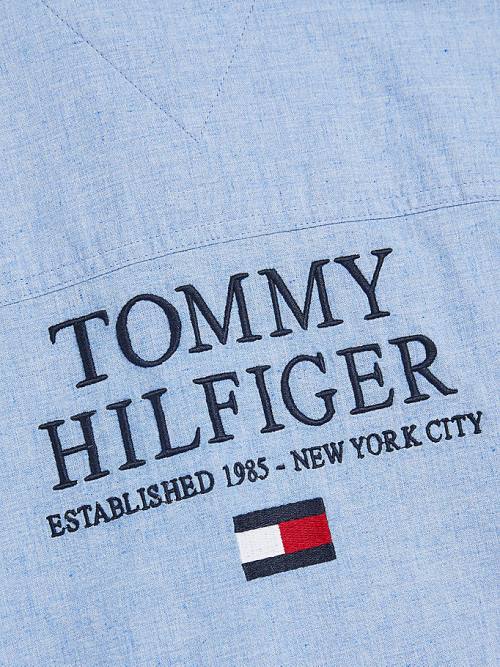 Dječake Tommy Hilfiger Recycled Cotton Chambray Back Logo Košulje Plava | TH468MQI