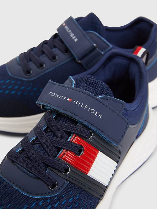 Dječake Tommy Hilfiger Textured Flag Mesh Panel Patike Plava | TH730HNX