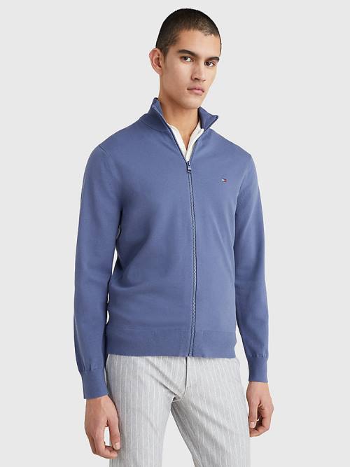 Muške Tommy Hilfiger 1985 Essential TH Flex Zip-Thru Cardigan Džemper Plava | TH096ZHI