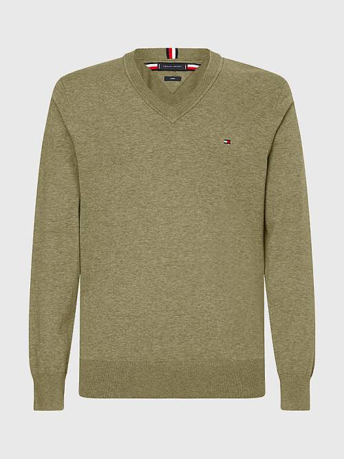 Muške Tommy Hilfiger 1985 Essential TH Flex V-Neck Jumper Džemper Braon | TH709DZL