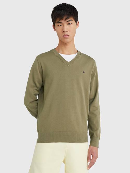 Muške Tommy Hilfiger 1985 Essential TH Flex V-Neck Jumper Džemper Braon | TH709DZL