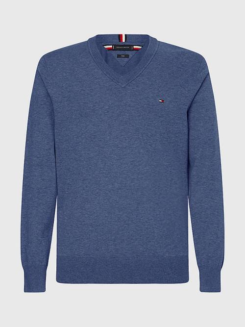 Muške Tommy Hilfiger 1985 Essential TH Flex V-Neck Jumper Džemper Plava | TH759XHF