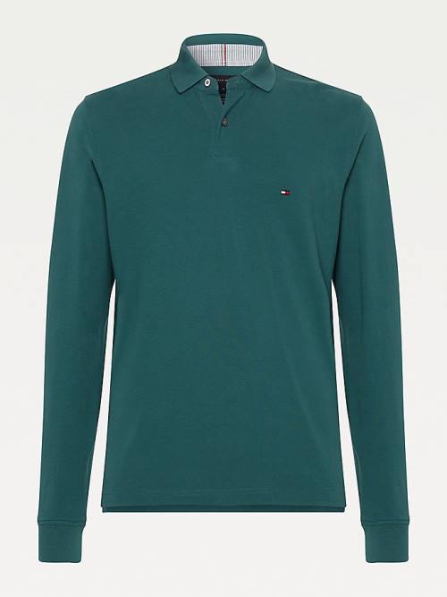 Muške Tommy Hilfiger 1985 TH Flex Regular Fit Long Sleeve Polo Majice Zeleno | TH653RTW