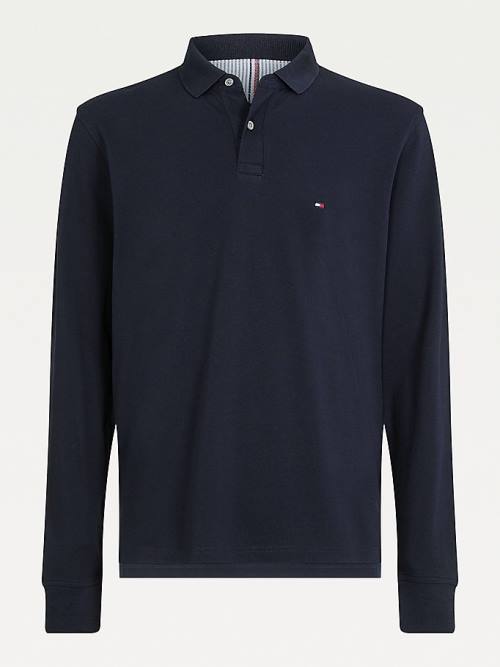 Muške Tommy Hilfiger 1985 TH Flex Regular Fit Long Sleeve Polo Majice Plava | TH687JZB