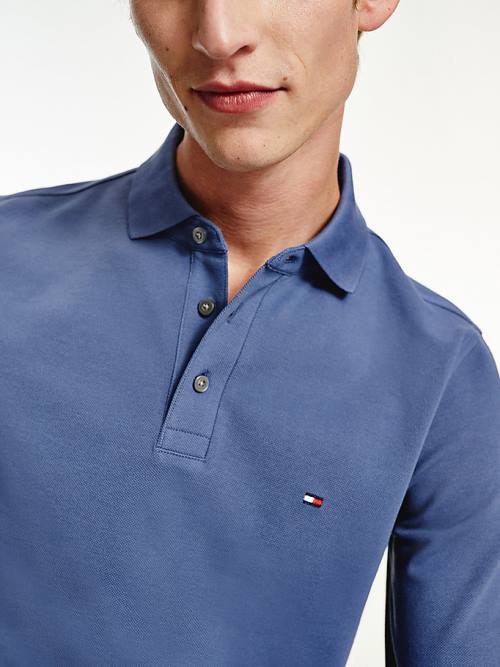 Muške Tommy Hilfiger 1985 TH Flex Slim Fit Long Sleeve Polo Majice Plava | TH125VMD