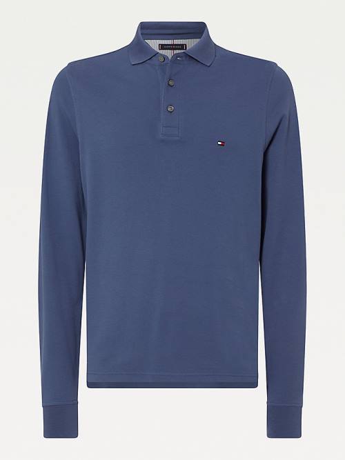 Muške Tommy Hilfiger 1985 TH Flex Slim Fit Long Sleeve Polo Majice Plava | TH125VMD