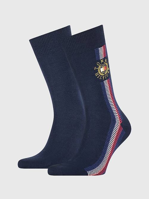 Muške Tommy Hilfiger 2-Pack Signature Detail Čarape Plava | TH508VCN