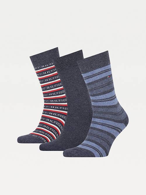 Muške Tommy Hilfiger 3-Pack Gift Box Stripe Čarape Plava | TH917PMT