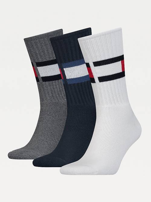 Muške Tommy Hilfiger 3-Pack Ribbed Flag Čarape Bela | TH438PVX