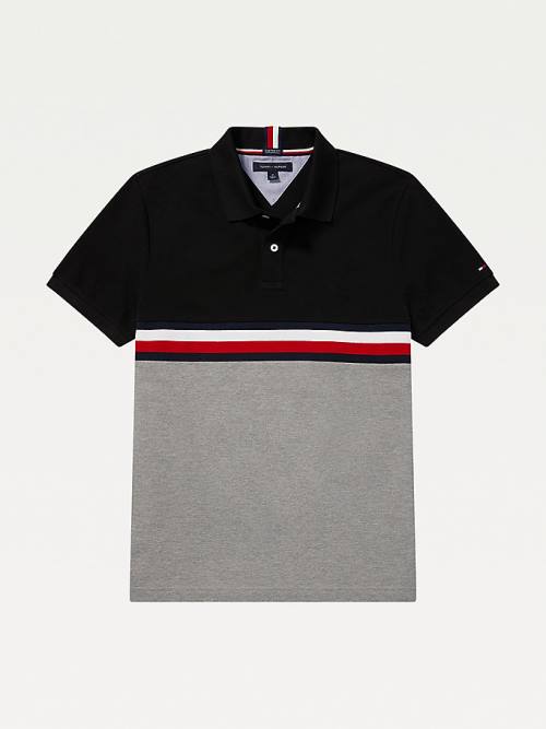 Muške Tommy Hilfiger Adaptive Colour-Blocked Detail Custom Fit Polo Majice Crna | TH024FDC