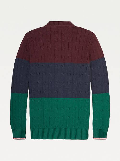 Muške Tommy Hilfiger Adaptive Colour-Blocked Crew Neck Jumper Džemper Crveni | TH749ULZ