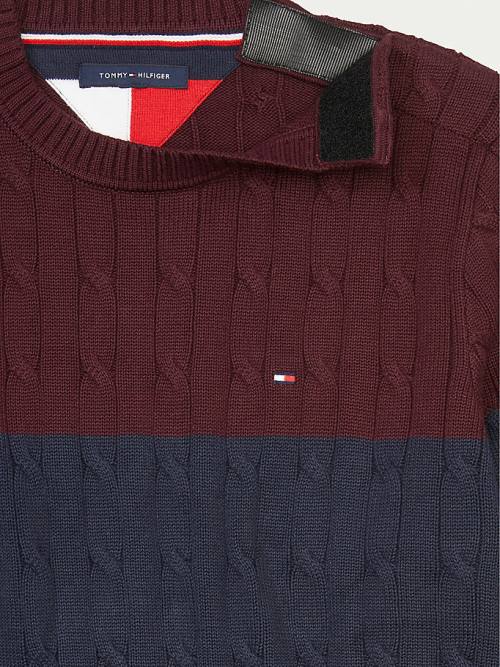 Muške Tommy Hilfiger Adaptive Colour-Blocked Crew Neck Jumper Džemper Crveni | TH749ULZ