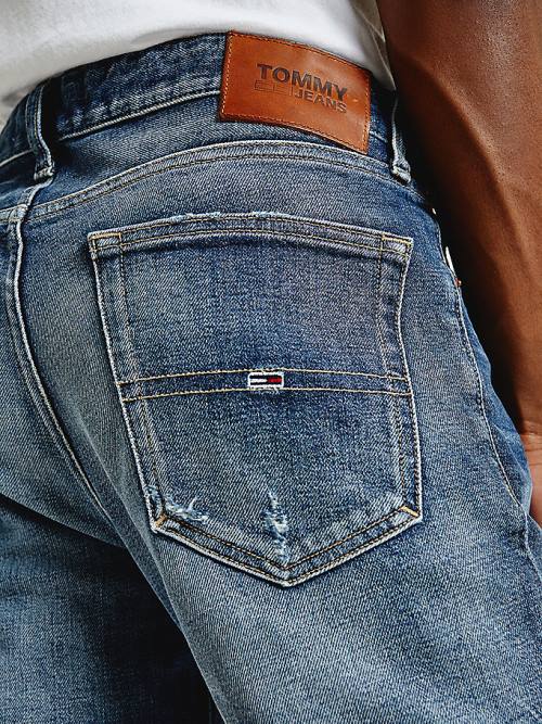 Muške Tommy Hilfiger Austin Slim Tapered Distressed Farmerke Denim Plava | TH087MOY